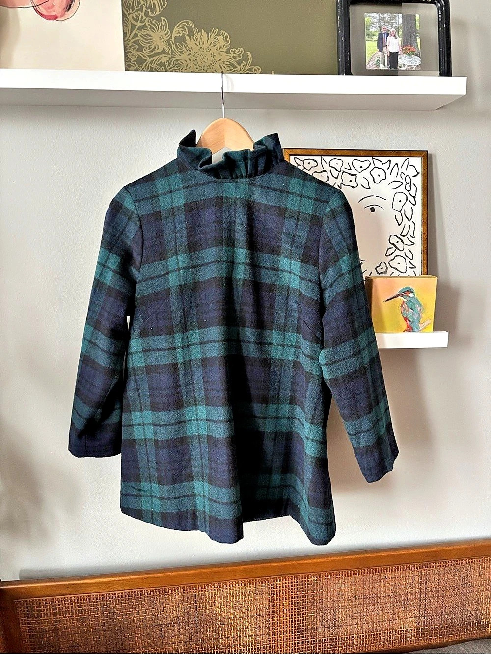 Tuckernuck Blackwatch Plaid Faye Blouse Green & Blue - Large